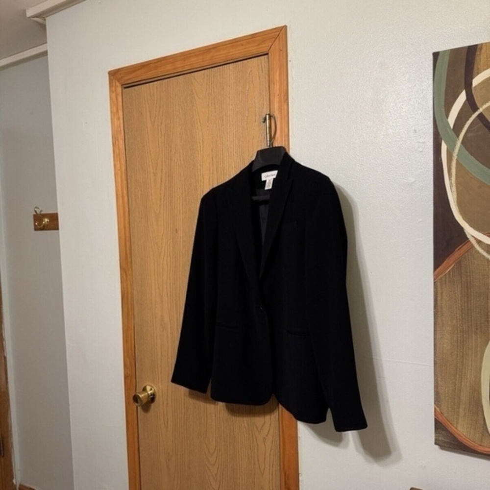 Calvin Klein Size 10 Solid Black One-Button Long … - image 1